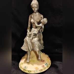 RARE Peltro Cesellato Sculpture! 3D, Pewter & Resin!  Mother Nursing Child!